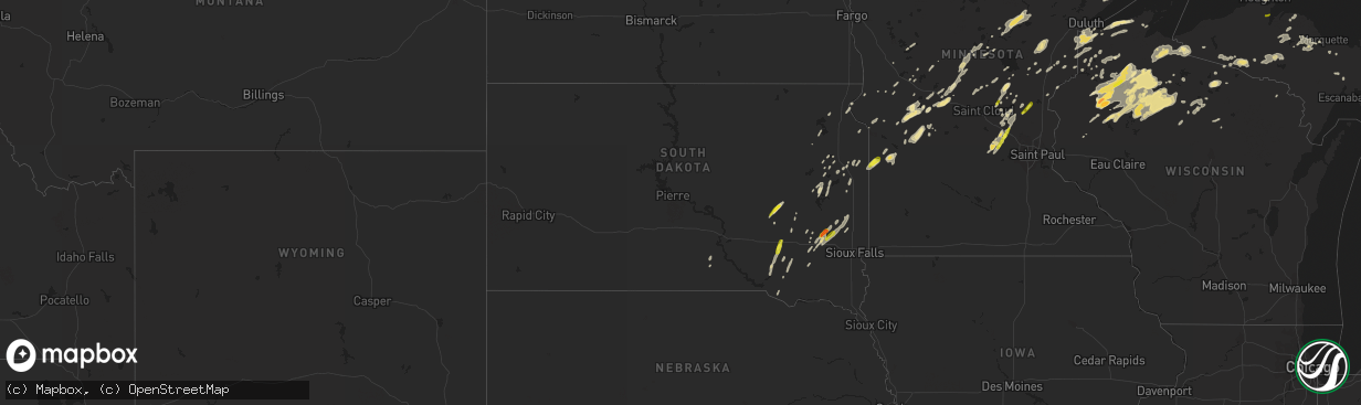 Hail map in South Dakota on September 22, 2017