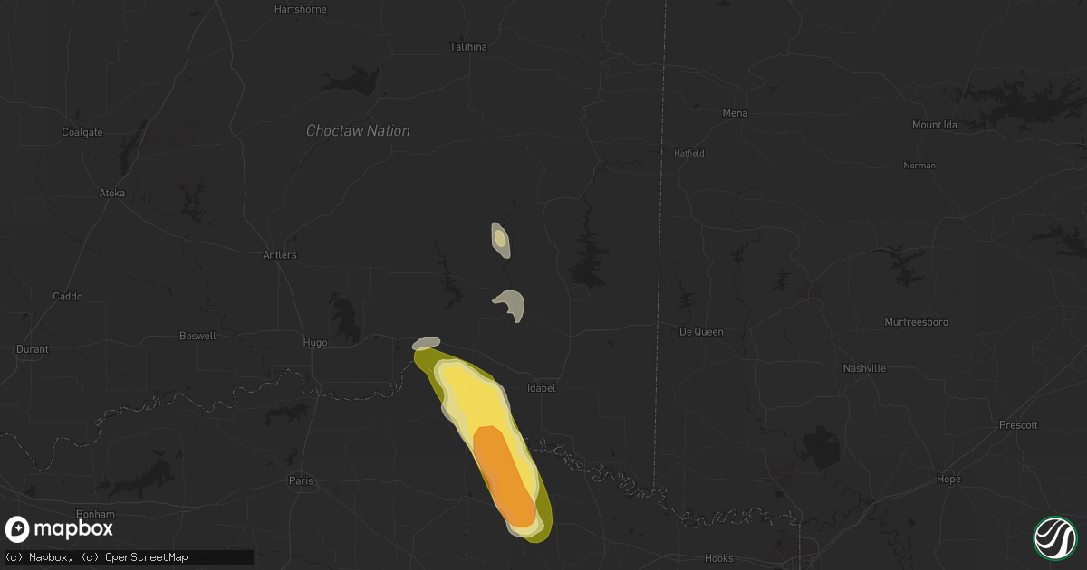 Hail map in Broken Bow, OK on September 22, 2023