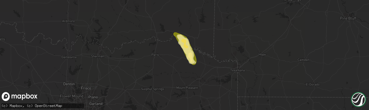 Hail map in Clarksville, TX on September 22, 2023