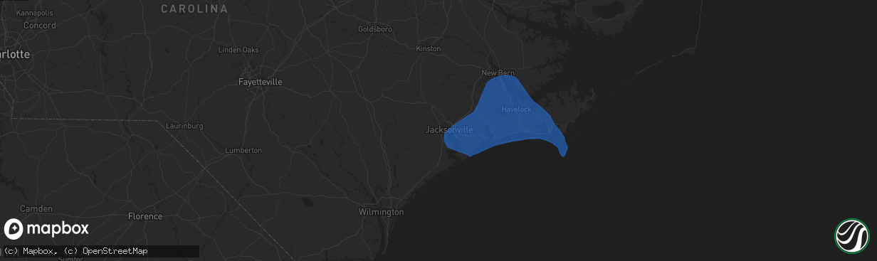 Hail map in Jacksonville, NC on September 22, 2023