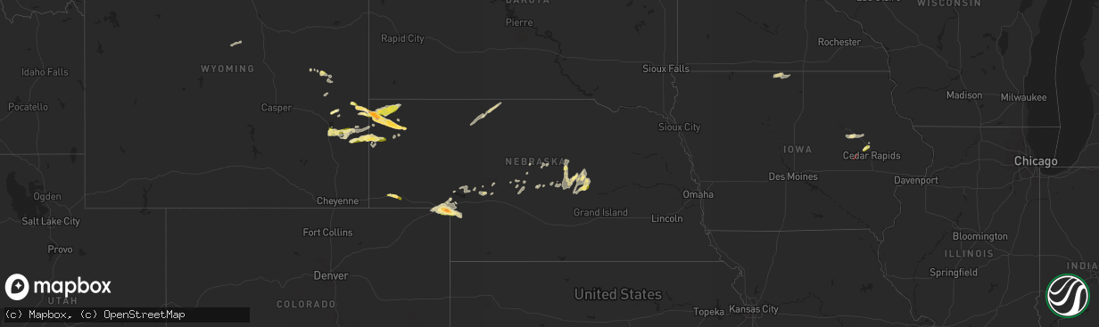 Hail map in Nebraska on September 22, 2023