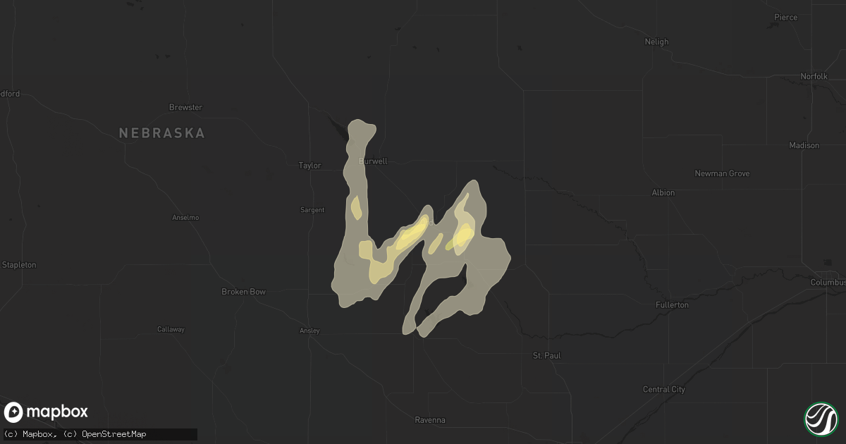 Hail map in Ord, NE on September 22, 2023