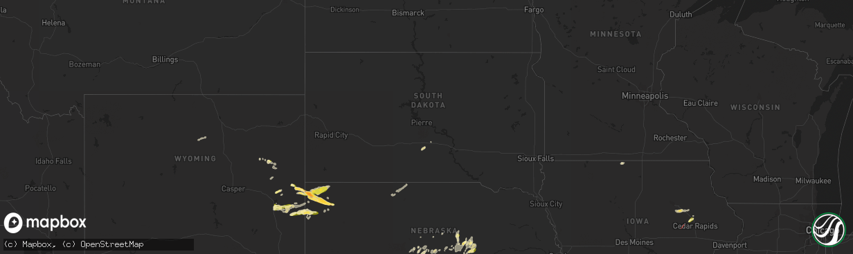 Hail map in South Dakota on September 22, 2023