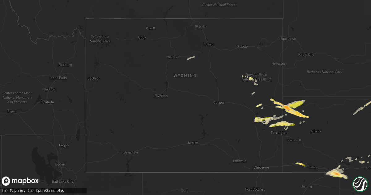 Hail map in Wyoming on September 22, 2023