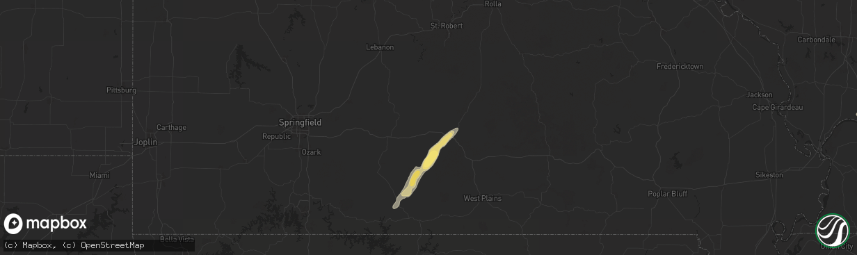 Hail map in Mountain Grove, MO on September 22, 2024