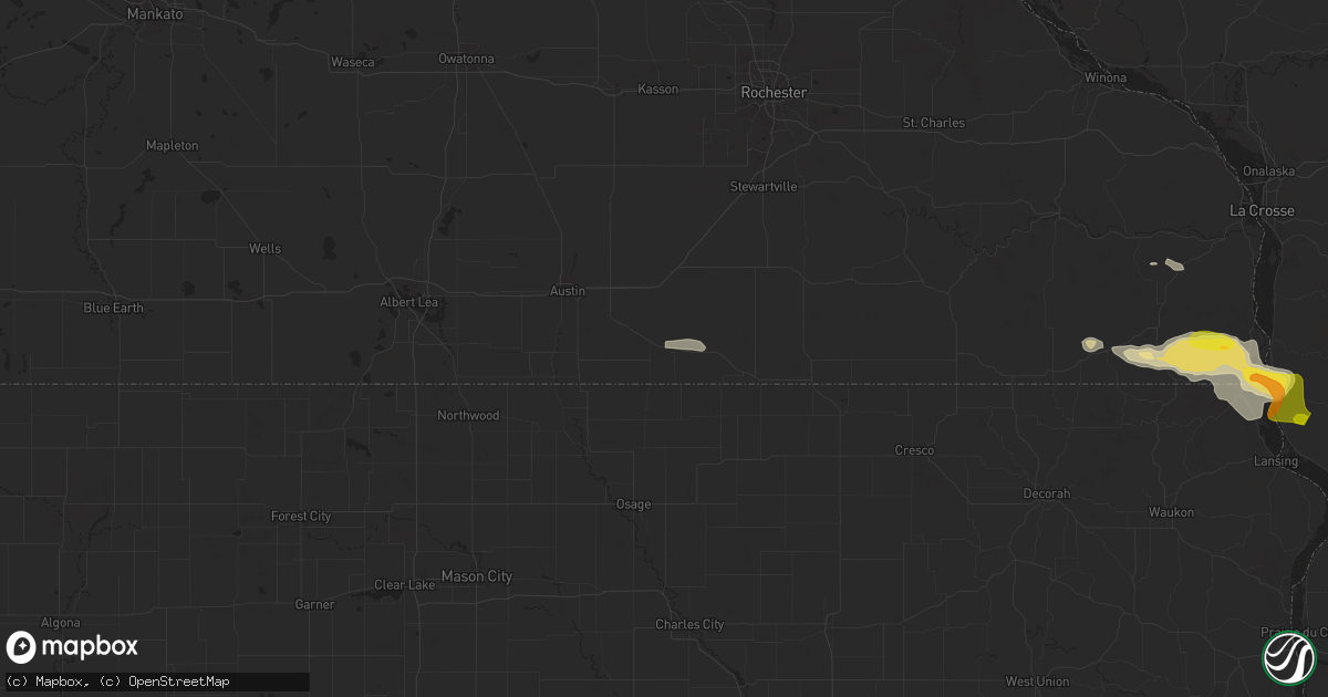 Hail map in Adams, MN on September 22, 2025
