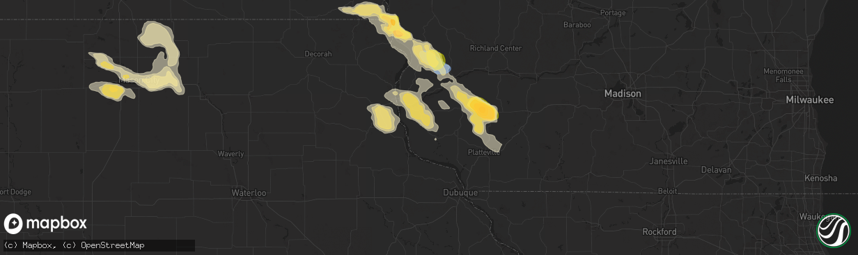 Hail map in Bloomington, WI on September 22, 2025