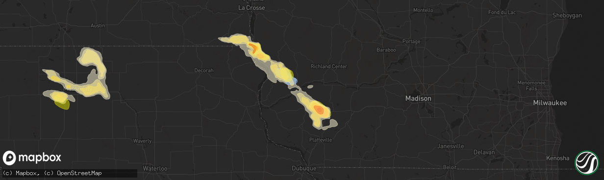 Hail map in Boscobel, WI on September 22, 2025