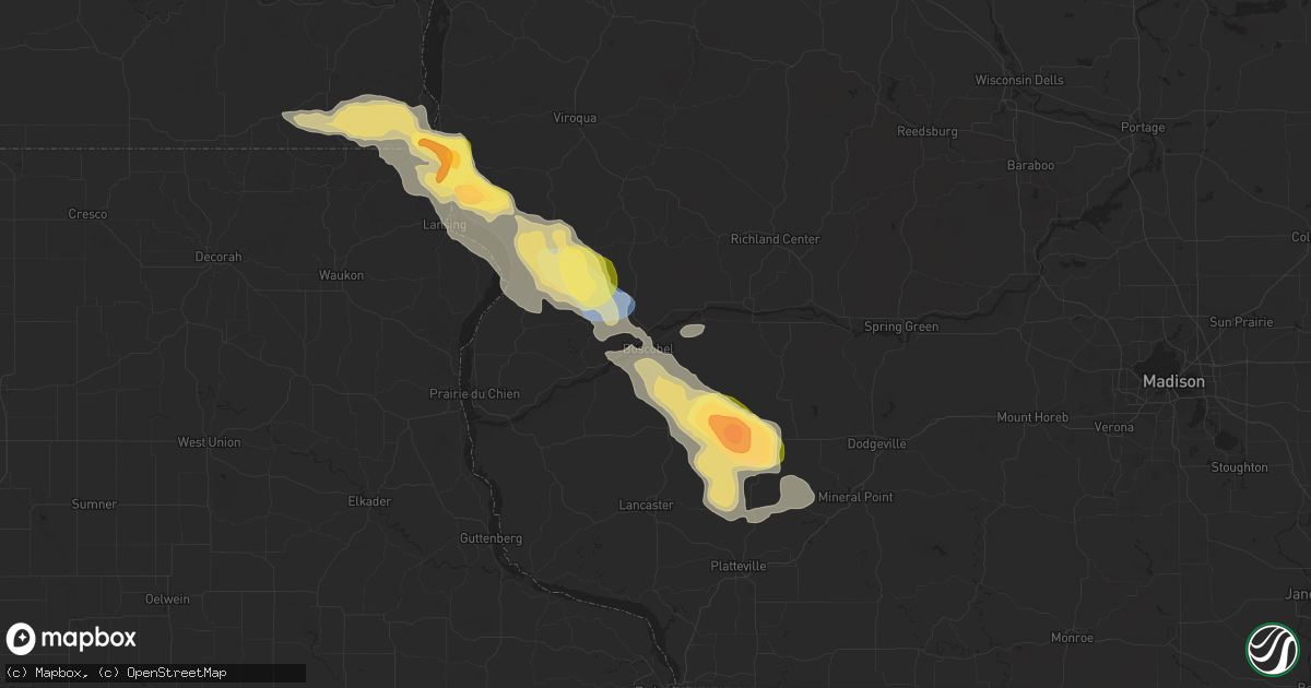 Hail map in Boscobel, WI on September 22, 2025