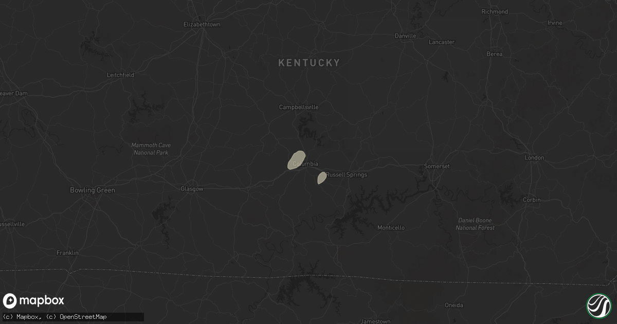 Hail map in Columbia, KY on September 22, 2025