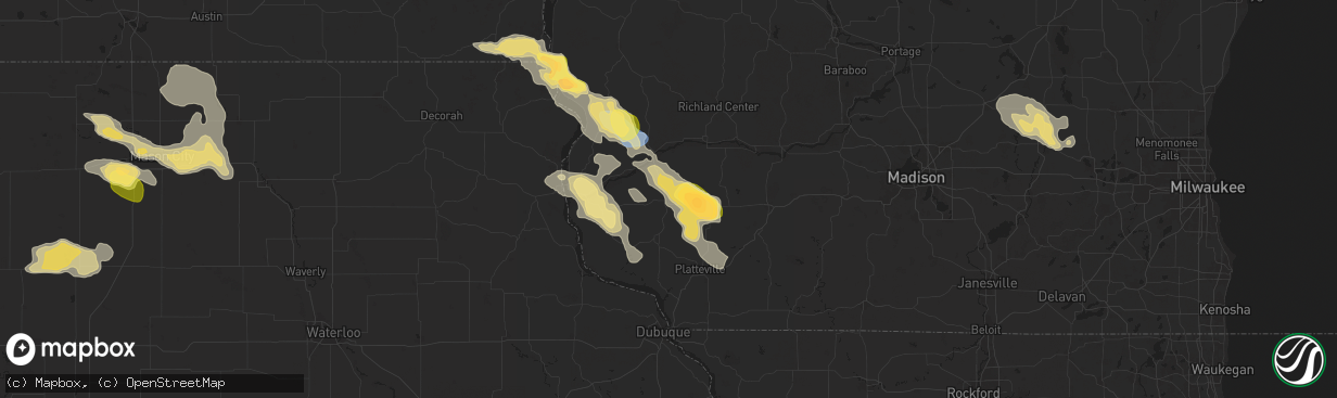 Hail map in Fennimore, WI on September 22, 2025