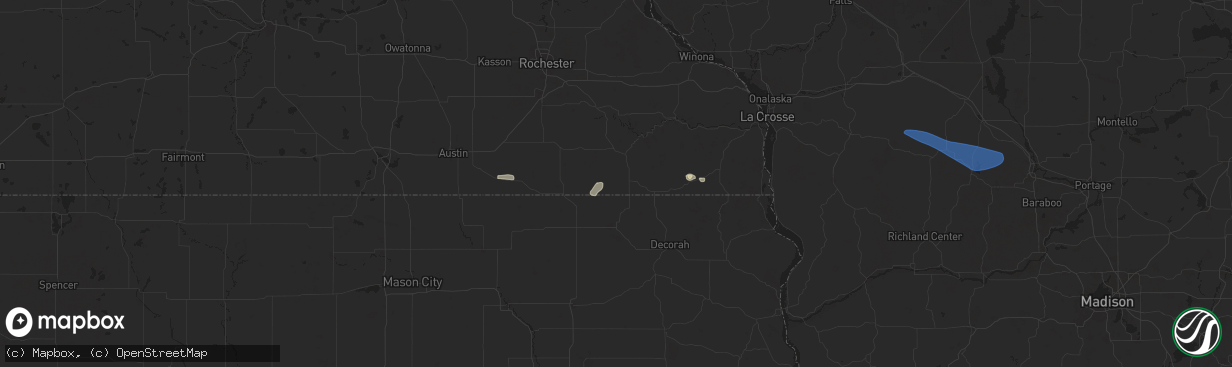 Hail map in Harmony, MN on September 22, 2025