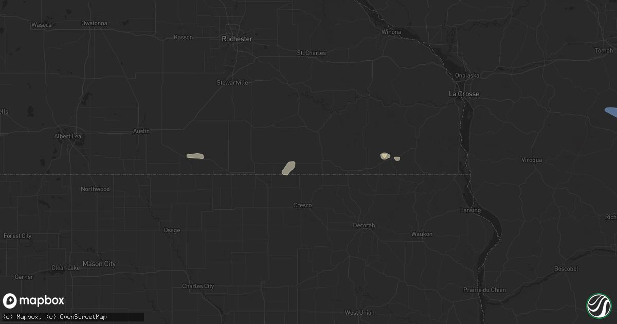 Hail map in Harmony, MN on September 22, 2025