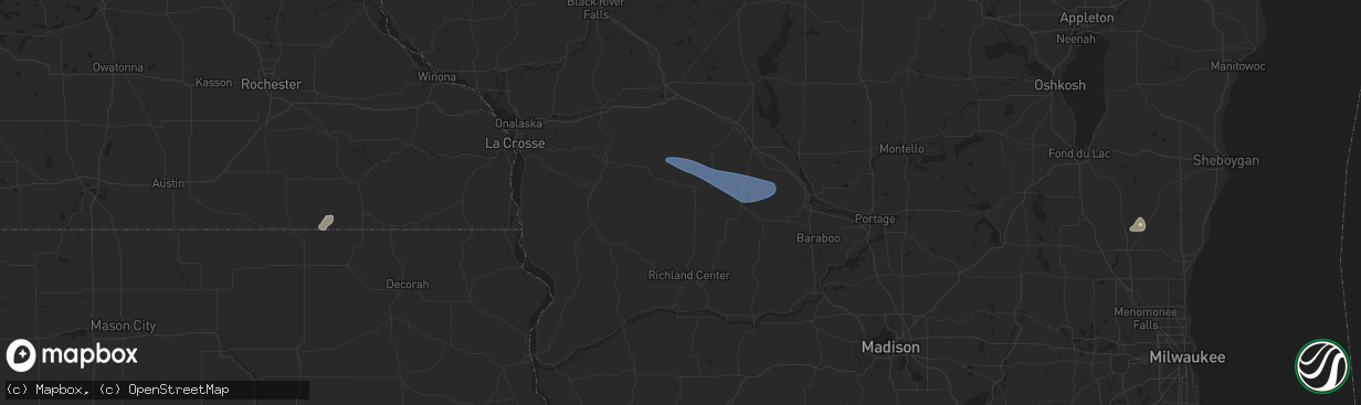 Hail map in Hillsboro, WI on September 22, 2025