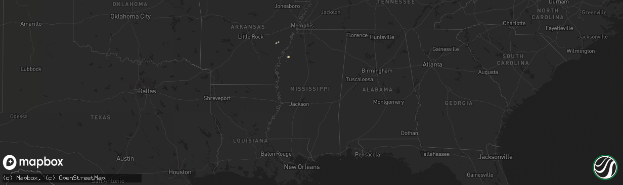 Hail map in Mississippi on September 22, 2025
