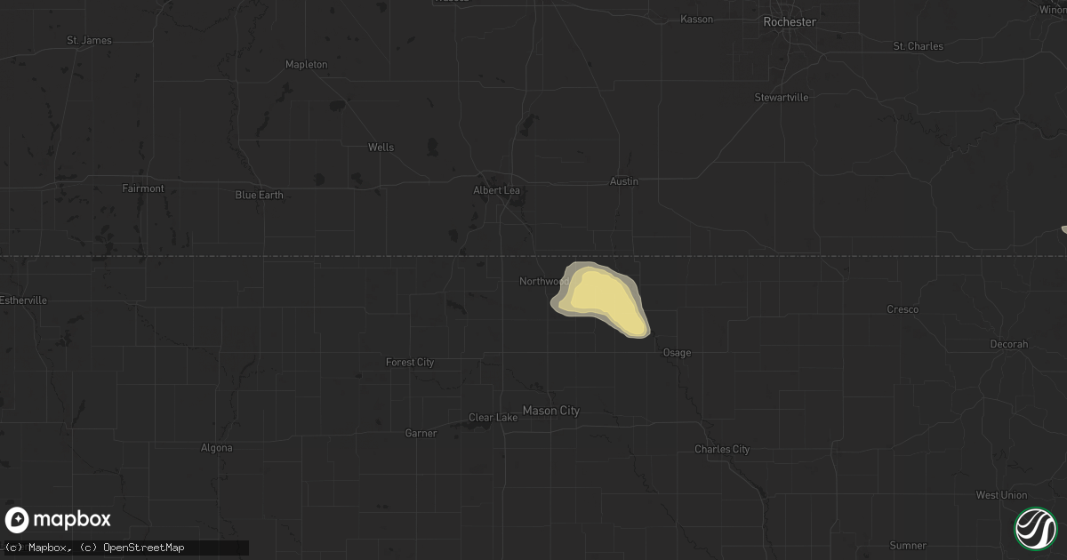 Hail map in Northwood, IA on September 22, 2025