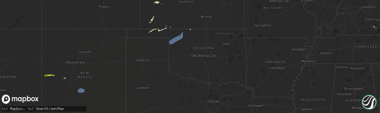 Hail map in Oklahoma on September 22, 2025