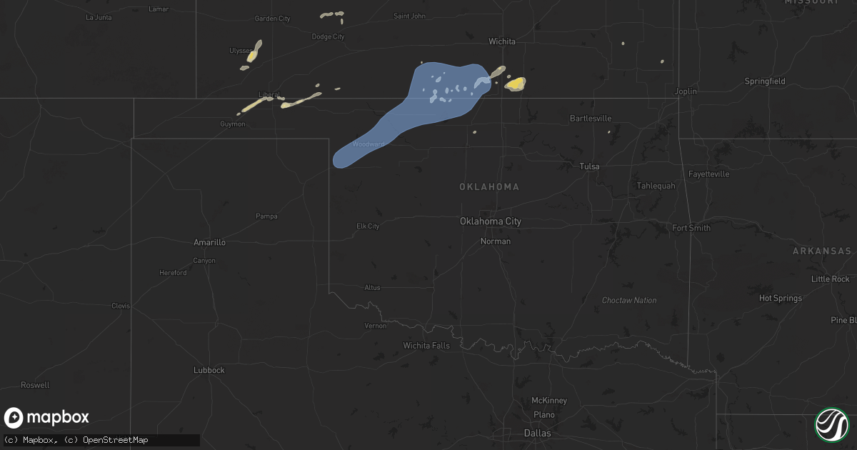 Hail map in Oklahoma on September 22, 2025