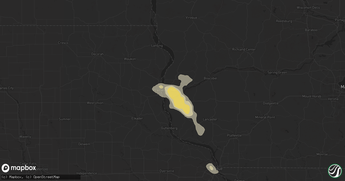 Hail map in Prairie Du Chien, WI on September 22, 2025