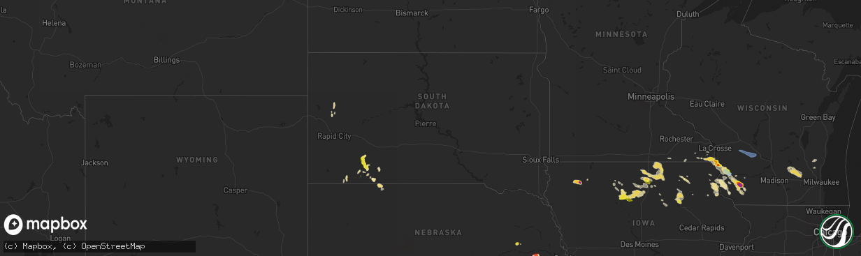 Hail map in South Dakota on September 22, 2025