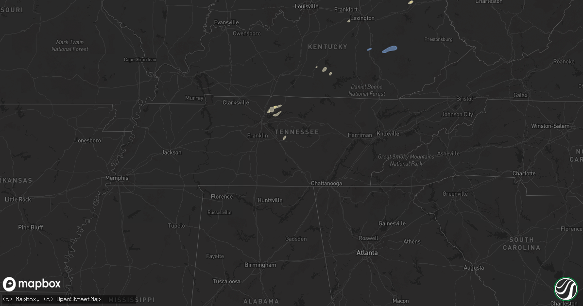 Hail map in Tennessee on September 22, 2025