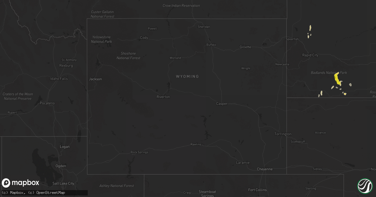 Hail map in Wyoming on September 22, 2025