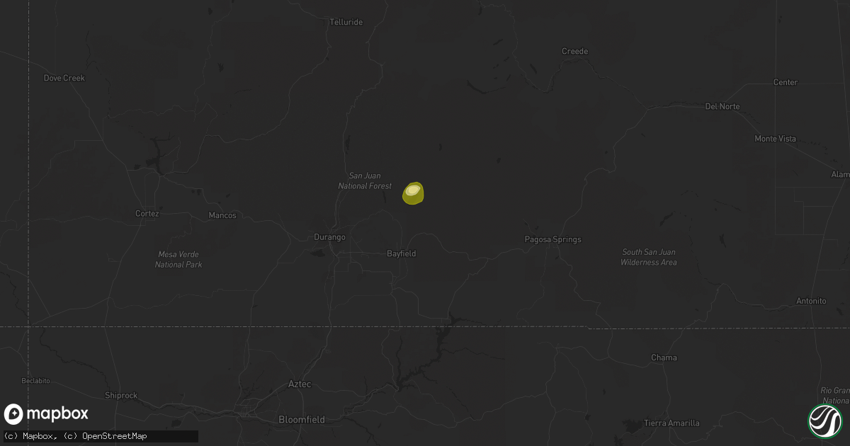 Hail map in Bayfield, CO on September 23, 2015