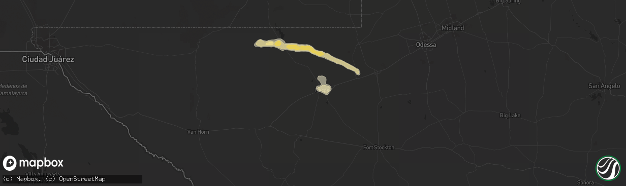 Hail map in Pecos, TX on September 23, 2015