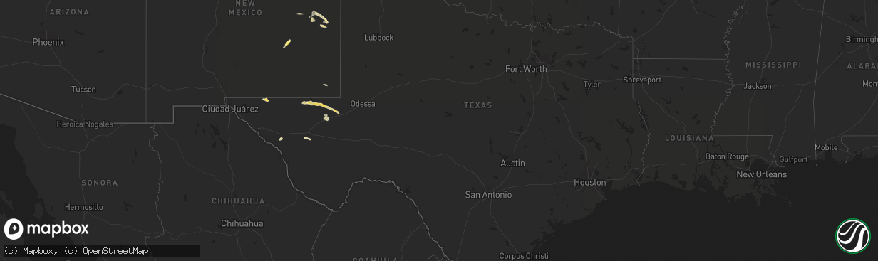 Hail map in Texas on September 23, 2015