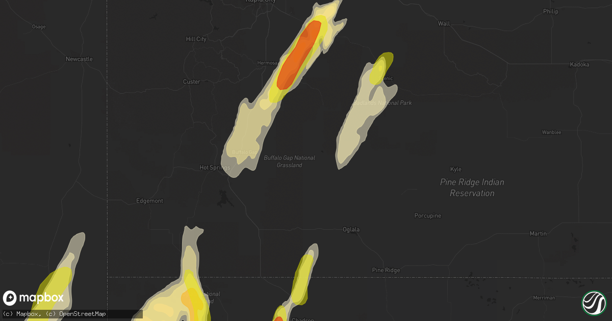 Hail map in Buffalo Gap, SD on September 23, 2016