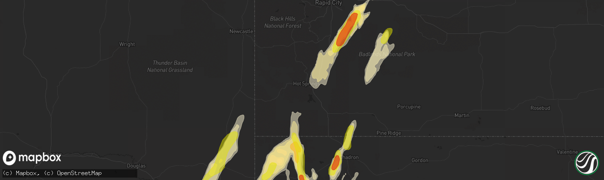 Hail map in Hot Springs, SD on September 23, 2016