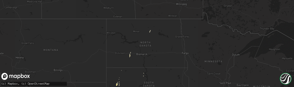 Hail map in North Dakota on September 23, 2016