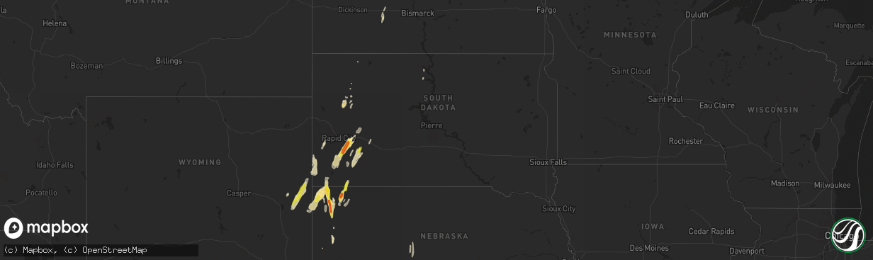 Hail map in South Dakota on September 23, 2016