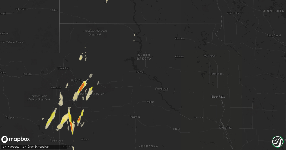 Hail map in South Dakota on September 23, 2016