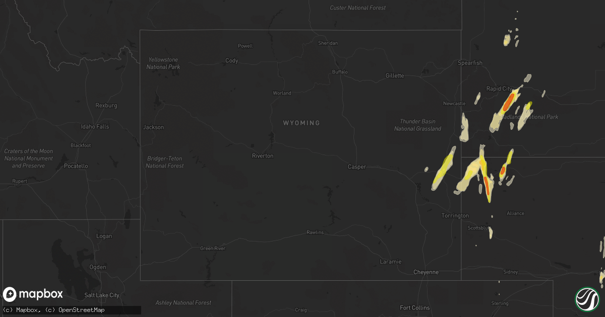 Hail map in Wyoming on September 23, 2016
