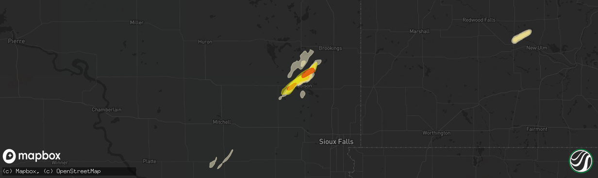 Hail map in Madison, SD on September 23, 2017