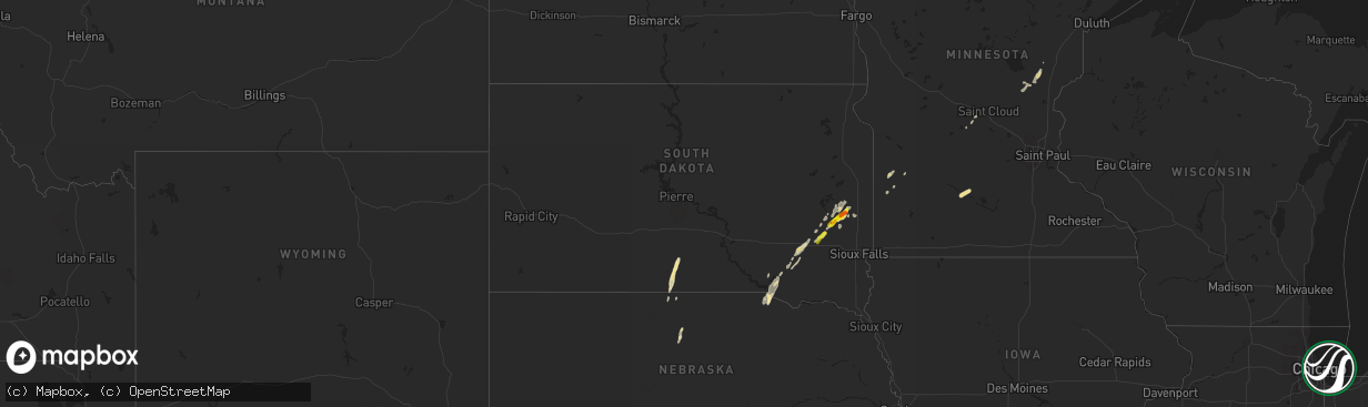 Hail map in South Dakota on September 23, 2017