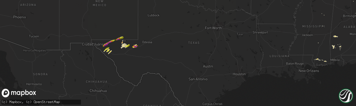 Hail map in Texas on September 23, 2017