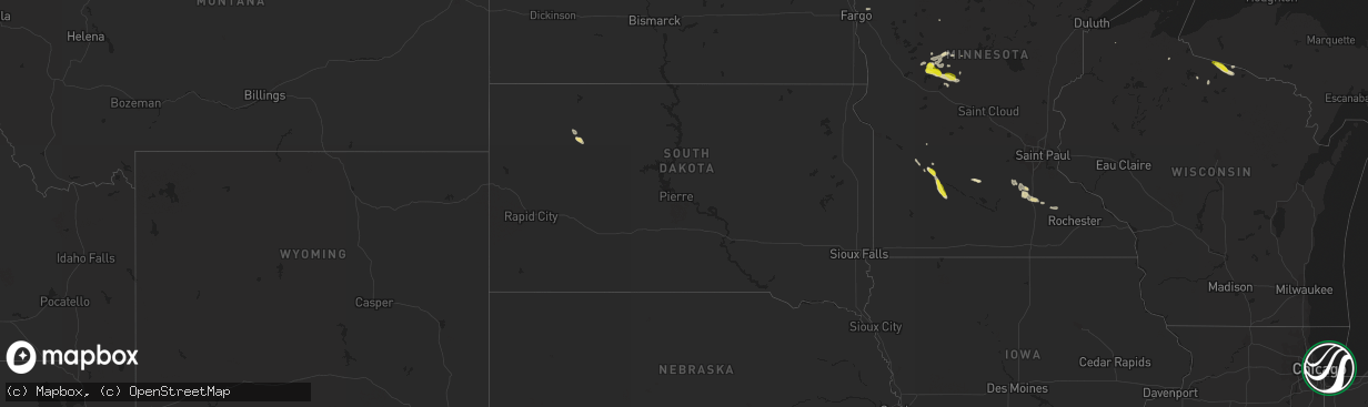 Hail map in South Dakota on September 23, 2020