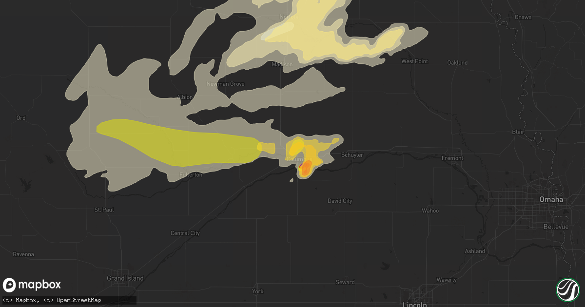 Hail map in Columbus, NE on September 23, 2023