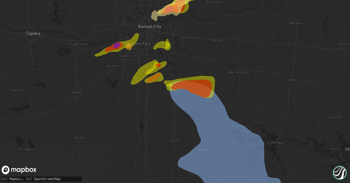Hail map in Harrisonville, MO on September 23, 2023