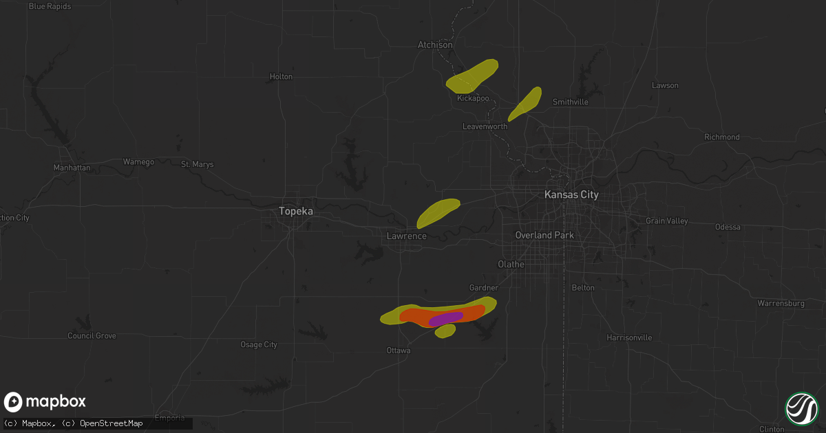 Hail map in Lawrence, KS on September 23, 2023