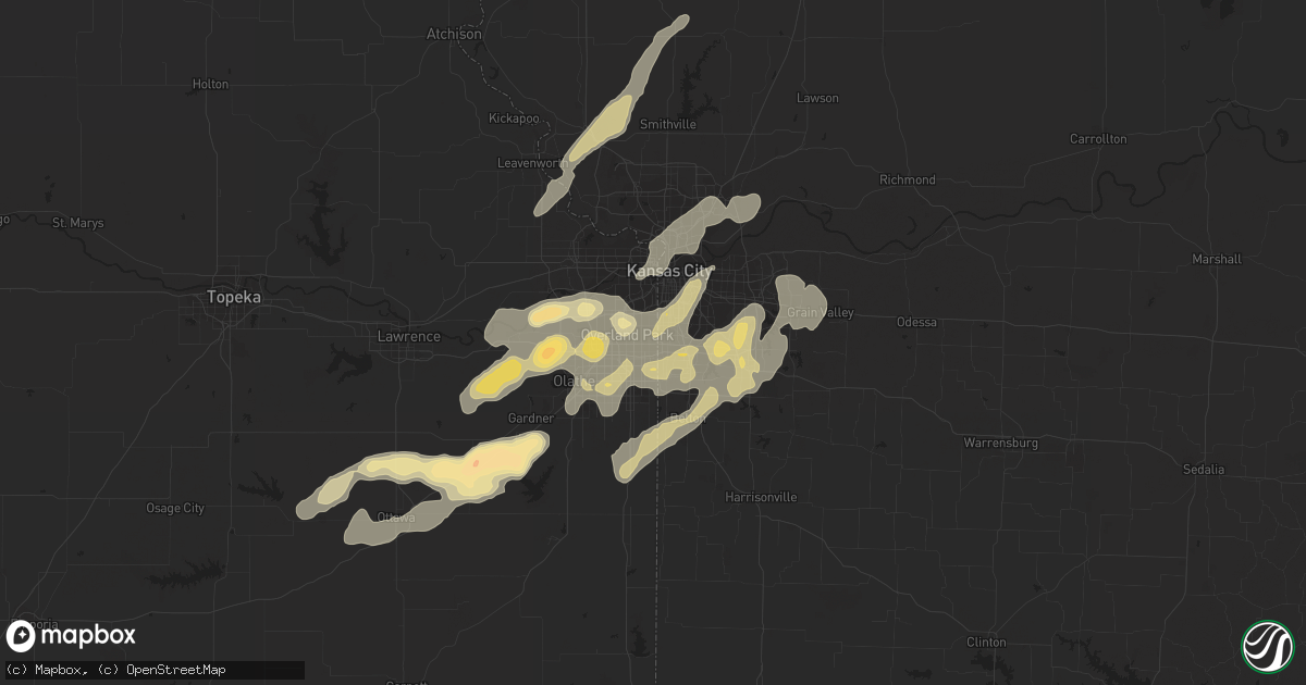 Hail map in Leawood, KS on September 23, 2023