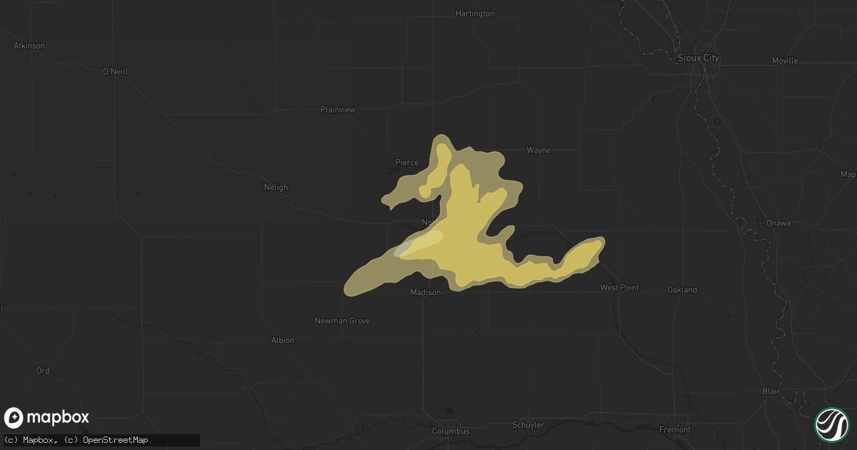 Hail map in Norfolk, NE on September 23, 2023