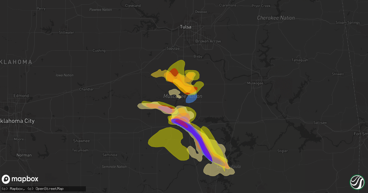 Hail map in Okmulgee, OK on September 23, 2023