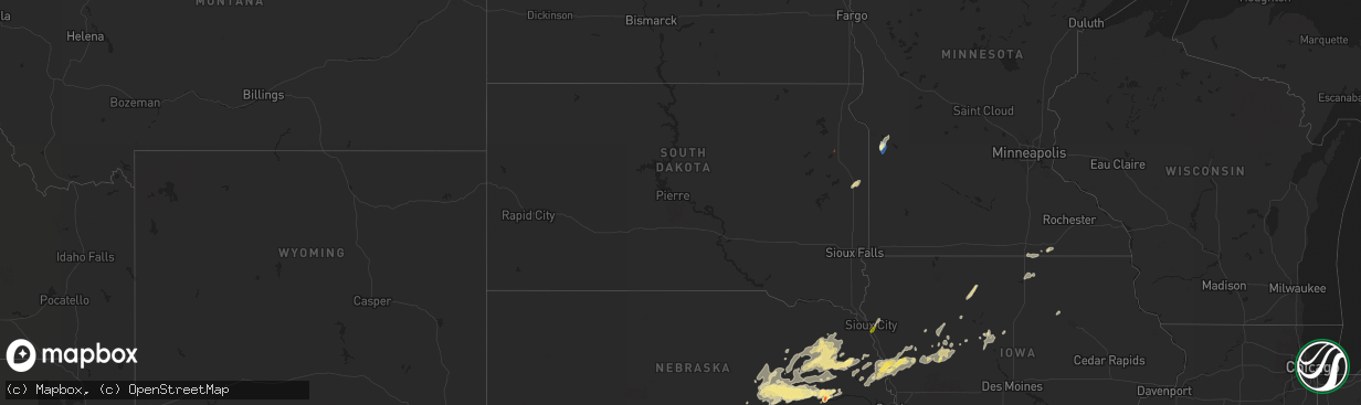 Hail map in South Dakota on September 23, 2023