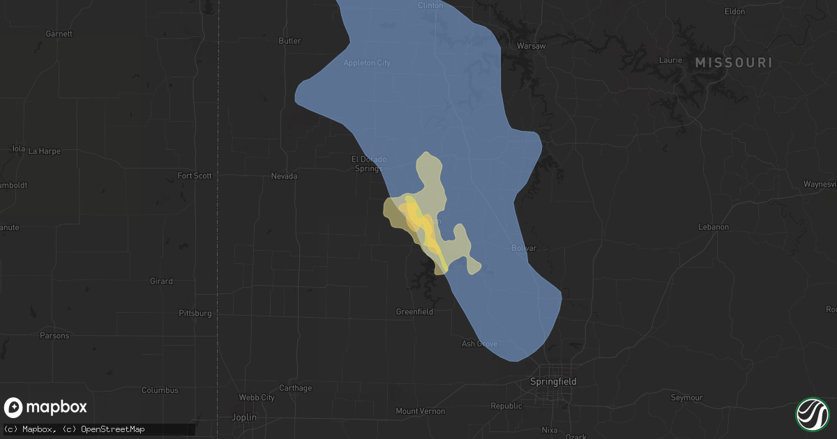 Hail map in Stockton, MO on September 23, 2023