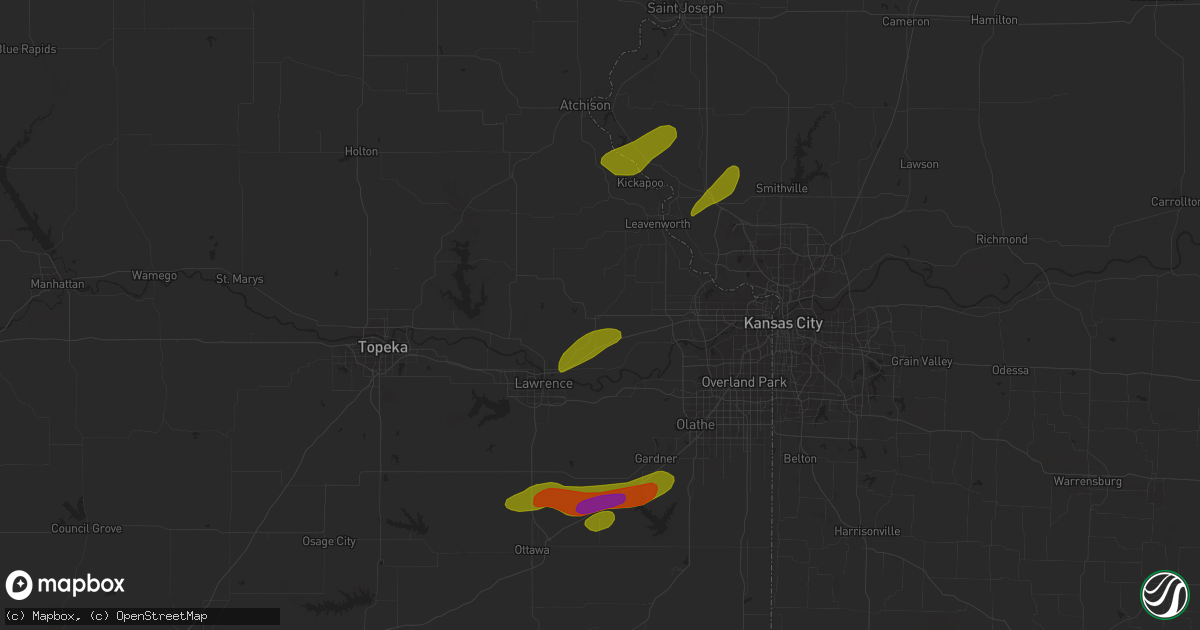 Hail map in Tonganoxie, KS on September 23, 2023
