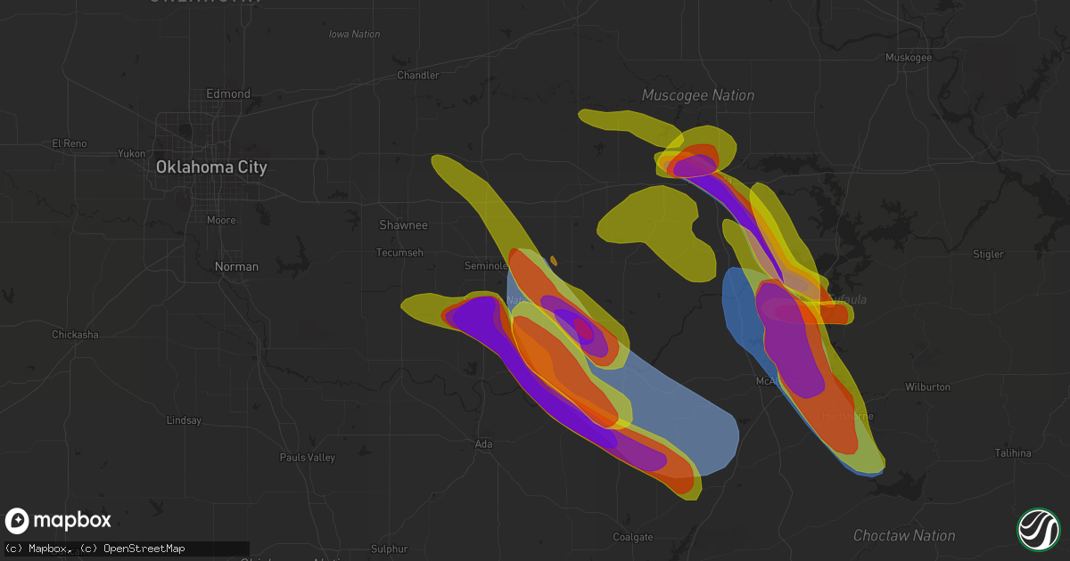Hail map in Wewoka, OK on September 23, 2023