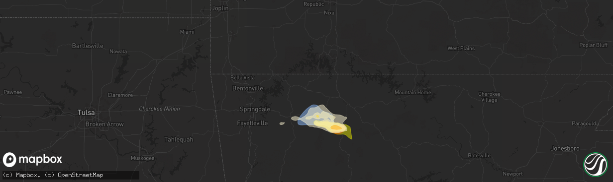Hail map in Berryville, AR on September 23, 2025